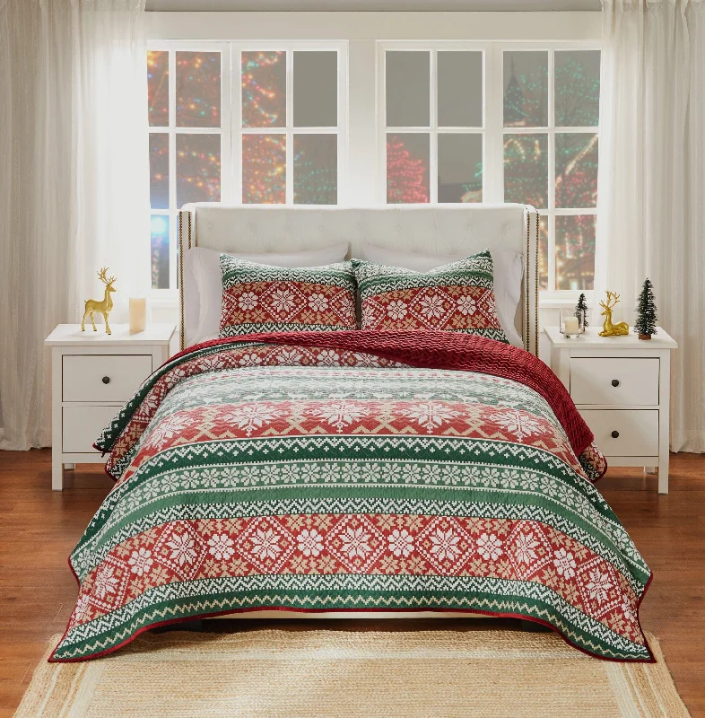 Plush faux fur quilt-Fair Isle Christmas Quilt Set