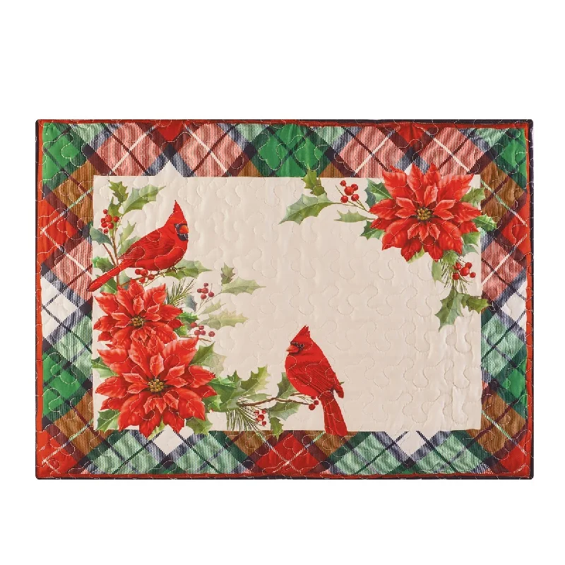 Smooth bamboo sheet set-Festive Cardinal and Poinsettia with Paid Border Pillow Sham