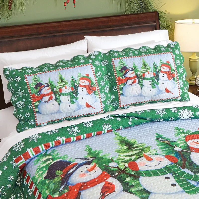 Crisp tencel pillowcase-Festive Winter Snowman Scene Pillow Shams - Set of 2