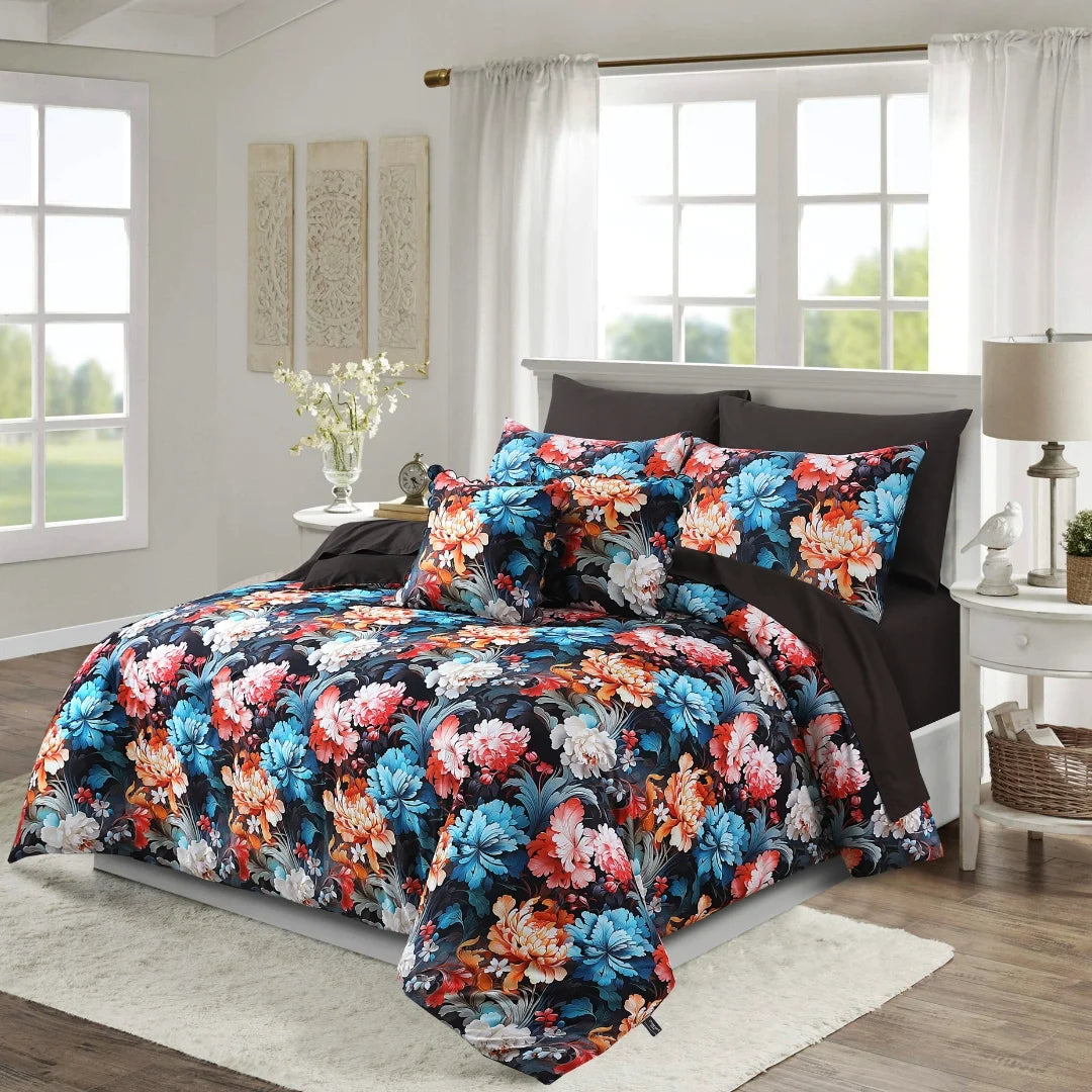 Non-slip bed pad-Floral Fantasy Digital Printed Quilt Cover Set