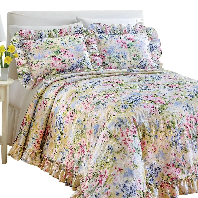 Reversible bamboo throw-Floral Gardenscape Plisse Pillow Sham