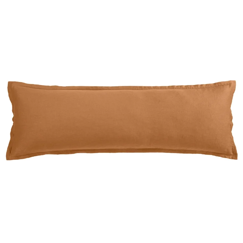 Lightweight flannel bedspread-French Flax Caramel Linen Long Lumbar Pillow