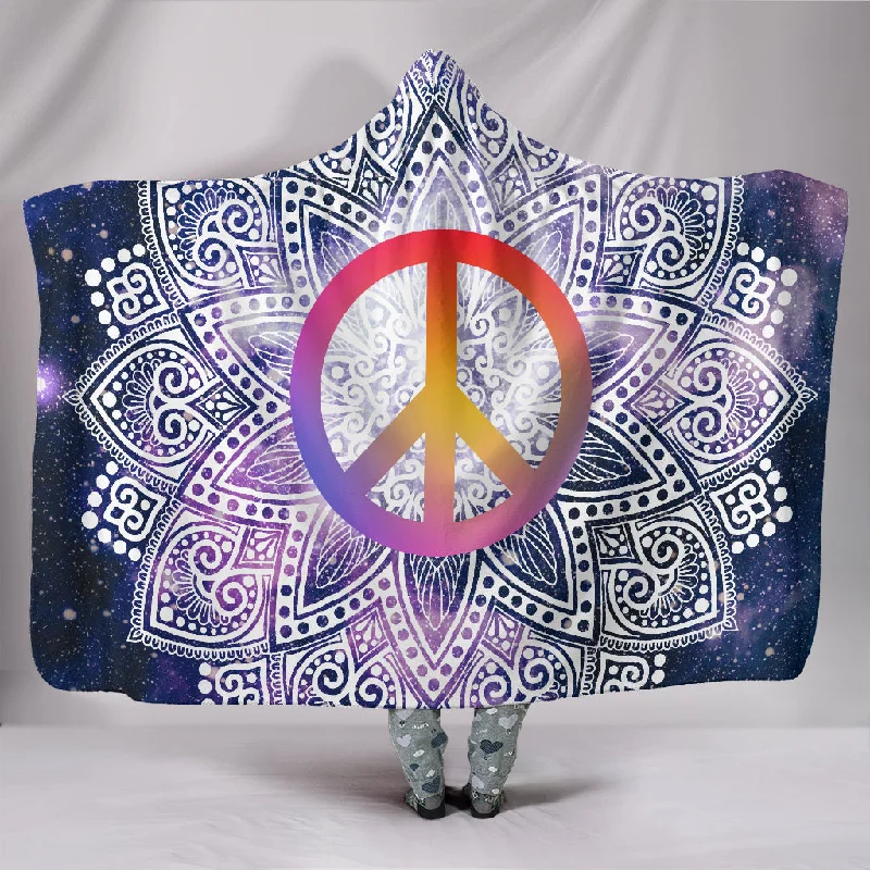 Heavyweight bamboo quilt-Galactic Mandala Peace Hooded Blanket