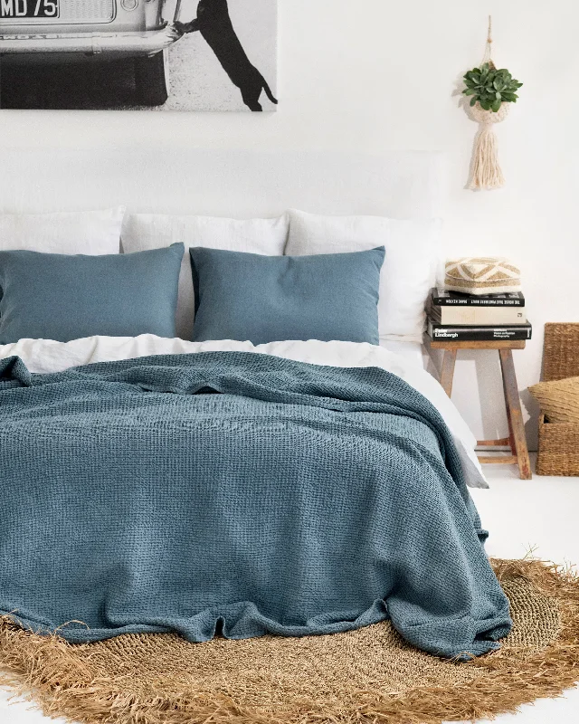 Warm fleece bed blanket-Gray blue waffle blanket