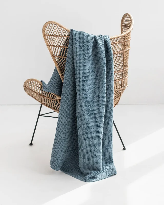 Cozy chenille bed throw-Gray blue waffle throw blanket