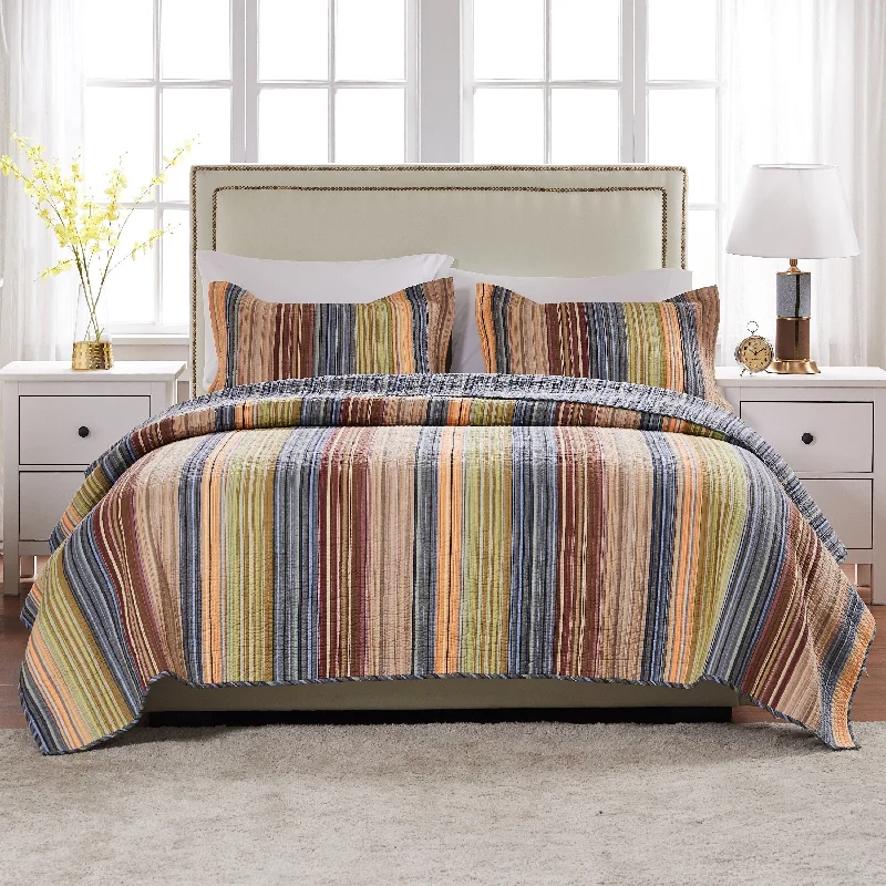 Vintage swirl quilt-Greenland Home Fashions Katy 100% Cotton Reversible Stripes Quilt Set