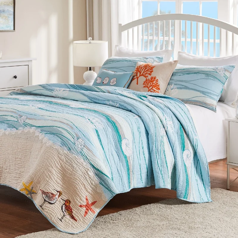 Non-slip quilted topper-Greenland Home Fashions Maui Cotton Quilt Set with Embroideries