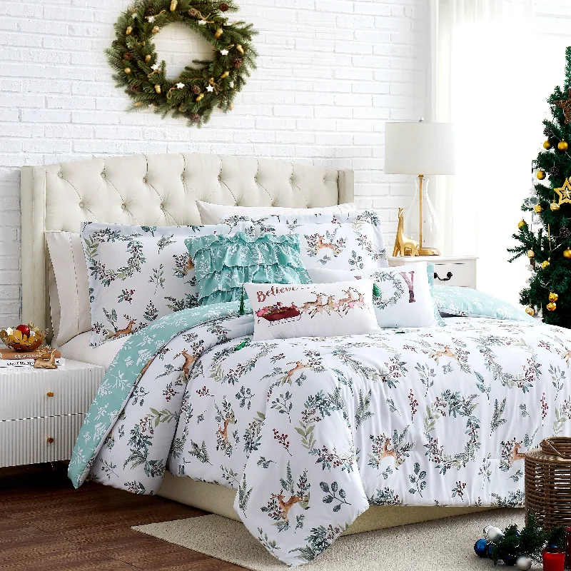 Floral cotton comforter-Happy Holidays Oversized Reversable 6-Piece Comforter Set