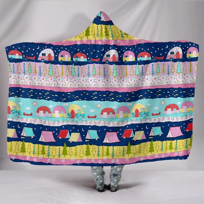 Warm chenille bed throw-HAPPY TRAILS CAMPING HOODED BLANKET