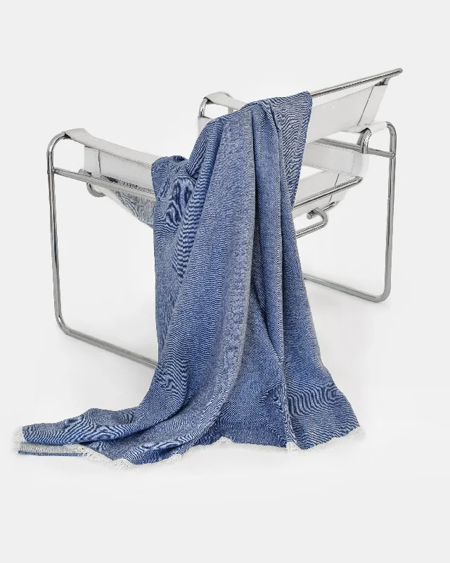 Plush fleece bed throw-Heavyweight linen throw blanket in Denim