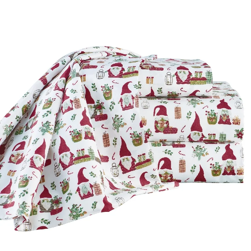 Smooth percale bedspread-Holiday Gnome Printed Bed Sheets and Pillowcases Set