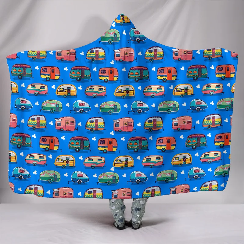 All-season cotton quilt-Hooded Blanket - Campers Blue