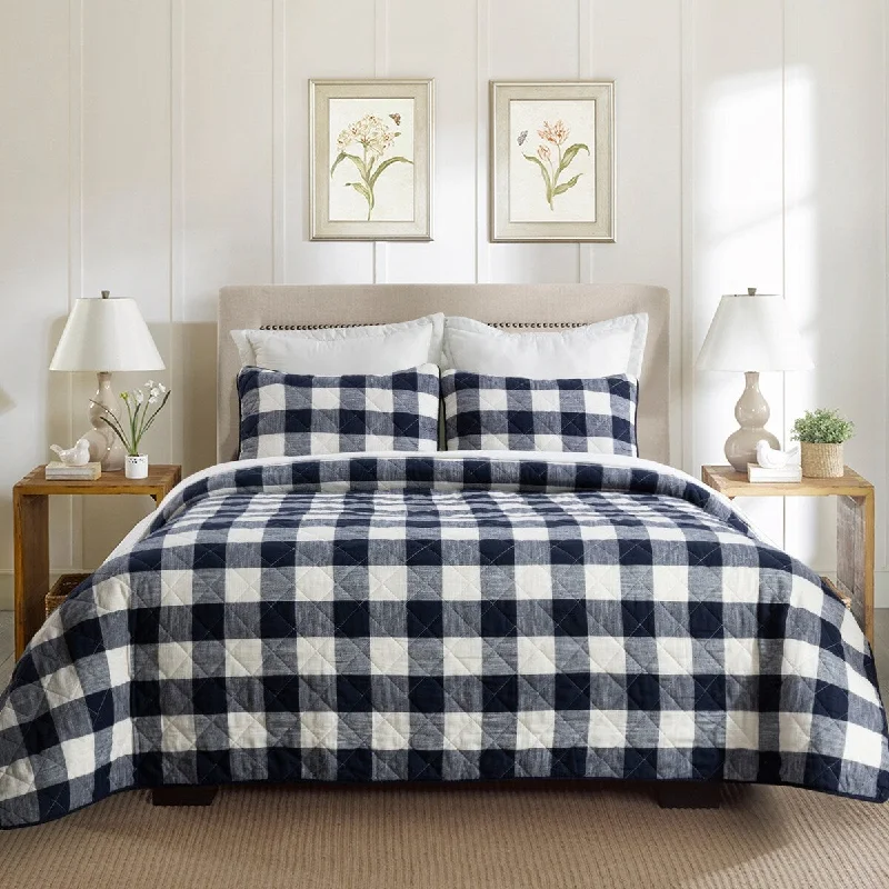 Natural tencel throw-HULALA HOME 3 Piece Quilt Set with Plaid Patterns