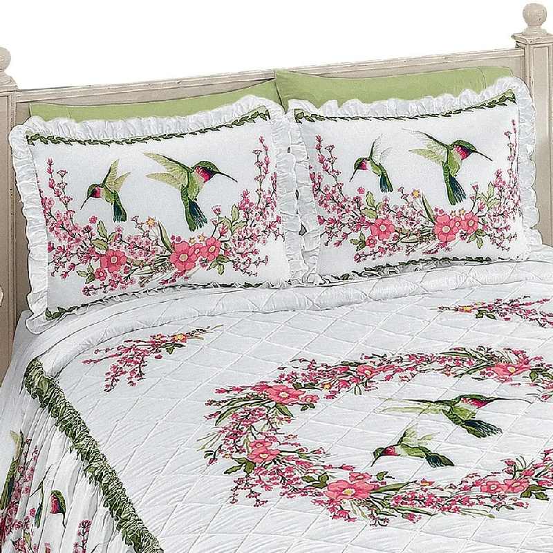 Plush sherpa quilt-Hummingbirds & Floral Wreath Pillow Sham