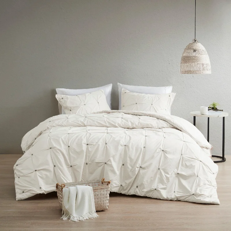 Luxe chenille bed blanket-INK+IVY Masie 3 Piece Elastic Embroidered Cotton Comforter Set