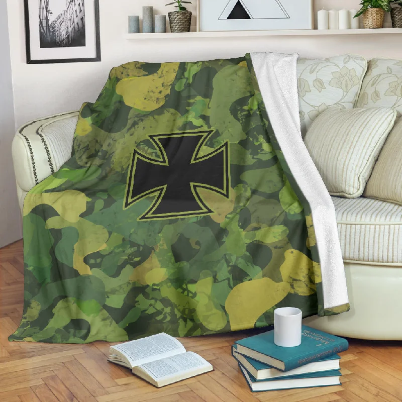 Waterproof bed protector-"Iron Cross Camo" Fleece Blanket