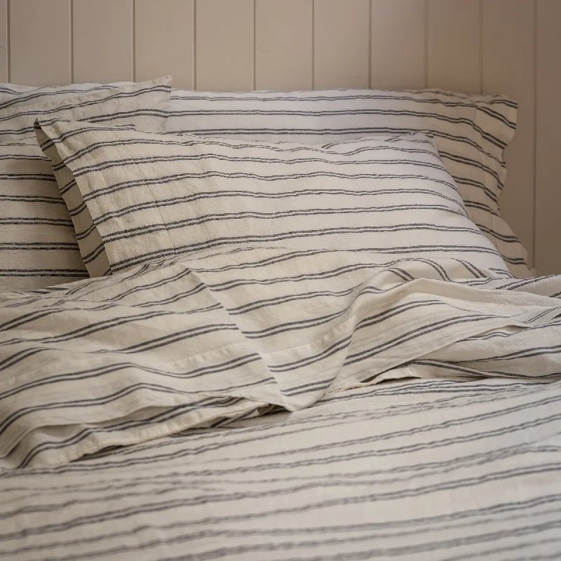 Breathable jersey bed sheets-Ivory Kemptown Stripe Linen Blend Pillowcase (Pair)