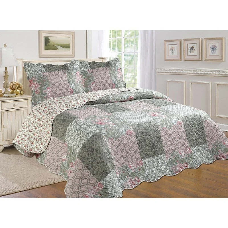 Reversible bamboo comforter-J&V Textiles 3 Piece Cotton Blend Reversible Quilt Set Green