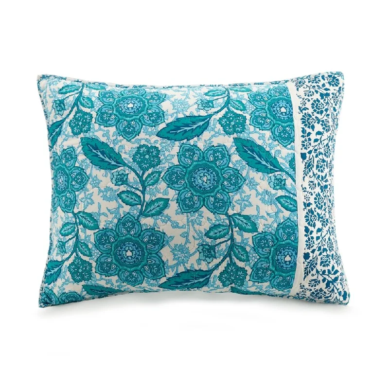 Crisp flannel bed throw-Jessica Simpson Aqua Flora Standard Sham