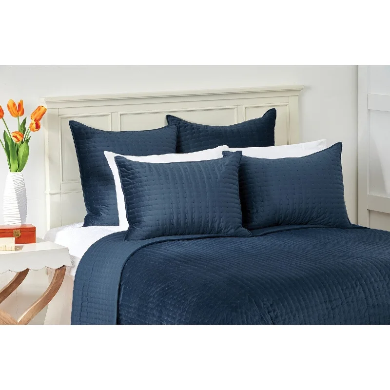 Lightweight microfiber comforter-Lapis Velvet Cotton Quilt Set - Reversible and Machine Washable