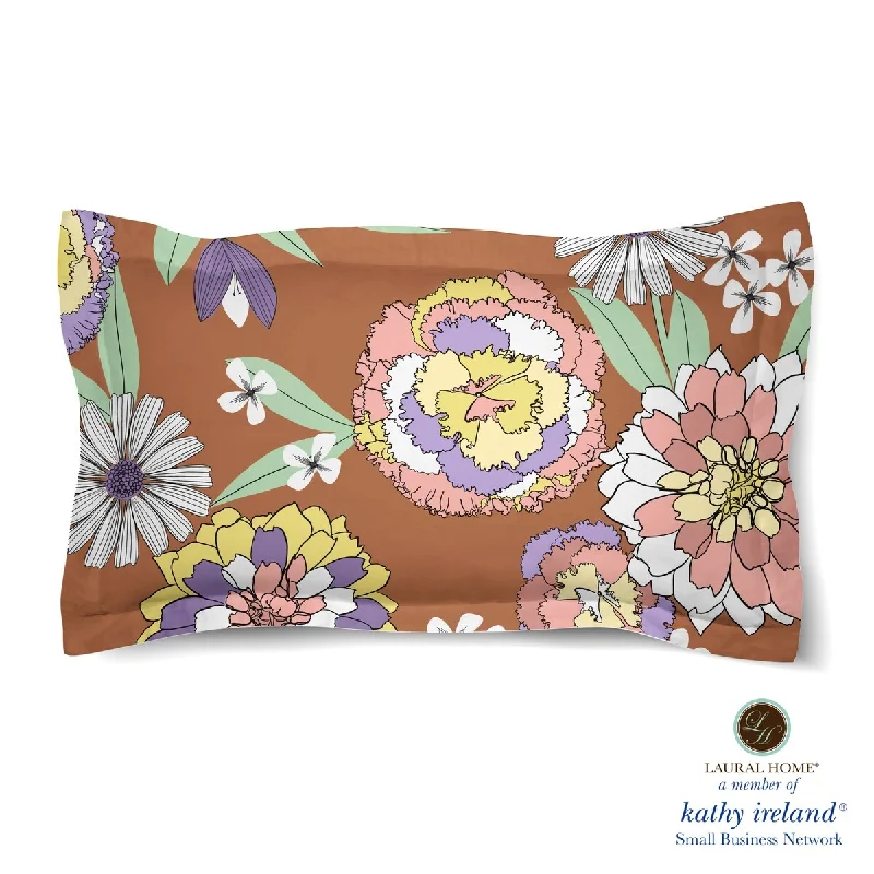 Warm fleece bed blanket-Laural Home kathy ireland® Small Business Network Member Retro Floral Bursts King Comforter Sham