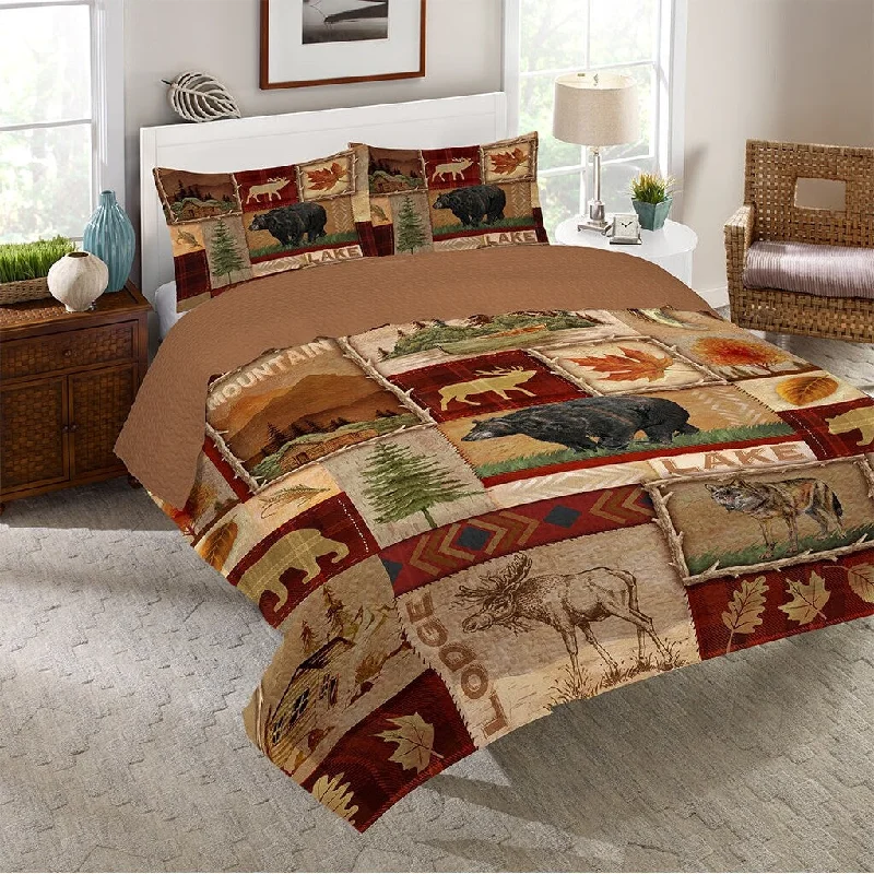 Warm chenille comforter-Laural Home Lodge Collage King Quilt Set