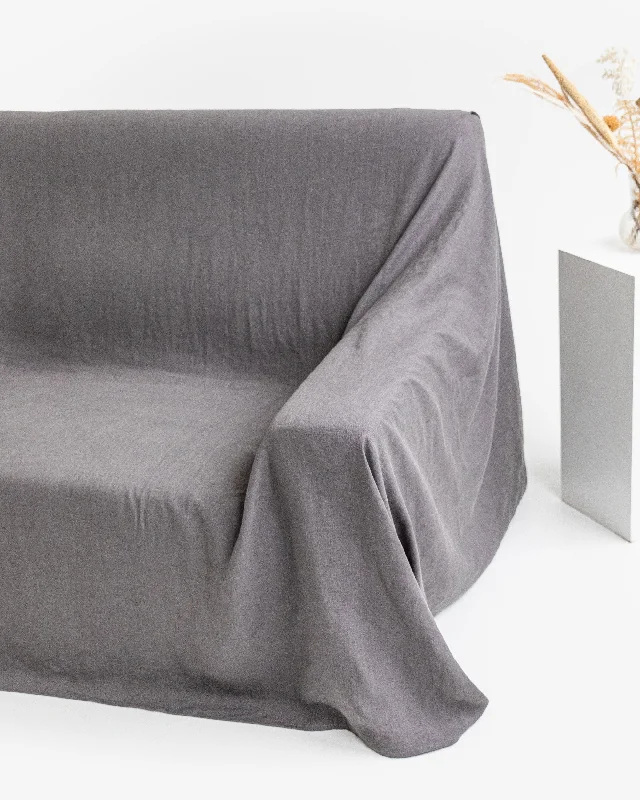 Floral silk bed throw-Linen couch cover in Charcoal gray