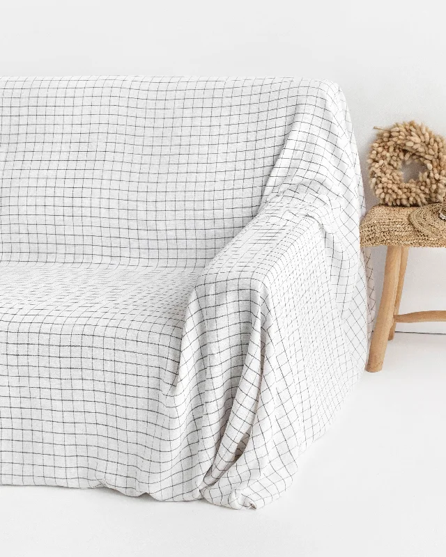 Cooling percale pillowcase-Linen couch cover in Charcoal grid