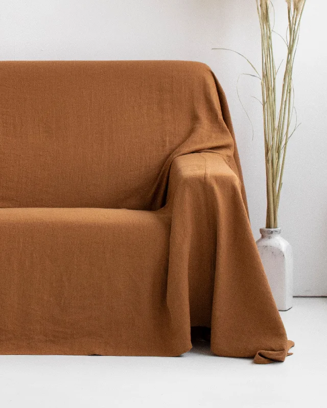 Lightweight linen throw-Linen couch cover in Cinnamon