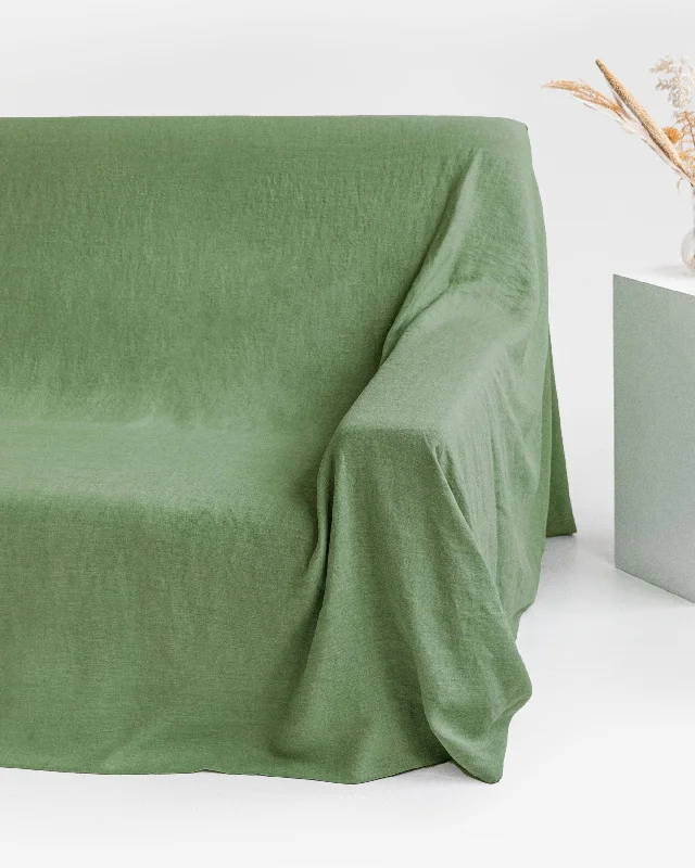 Lightweight cotton throw-Linen couch cover in Forest green