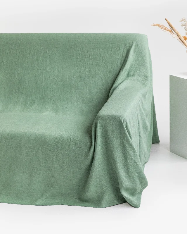 Organic linen quilt set-Linen couch cover in Matcha green