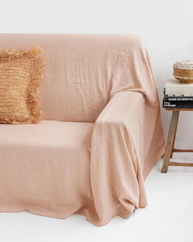 Plush chenille throw blanket-Linen couch cover in Peach