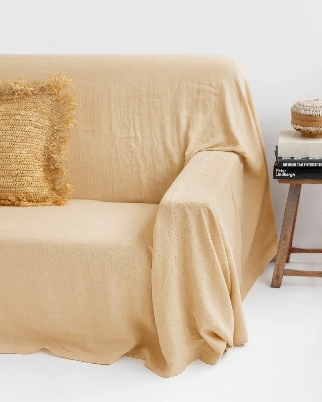 All-season bamboo throw-Linen couch cover in Sandy beige