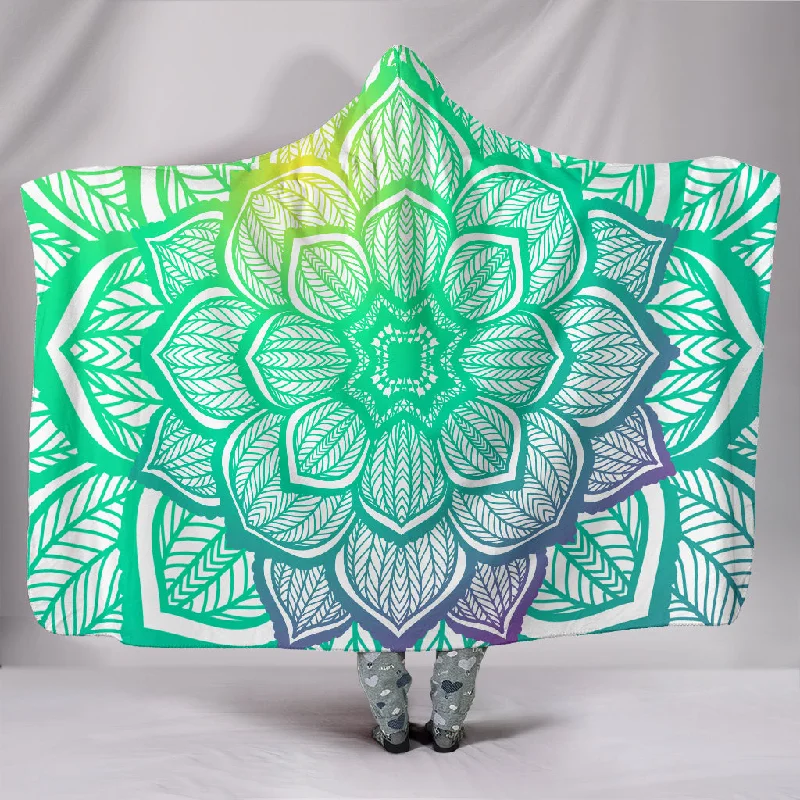 Lightweight cotton throw-Lotus Flower Mandala Hooded Blanket