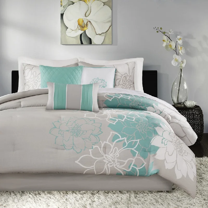 Plush wool throw blanket-Madison Park Brianna Aqua Cotton Comforter Set