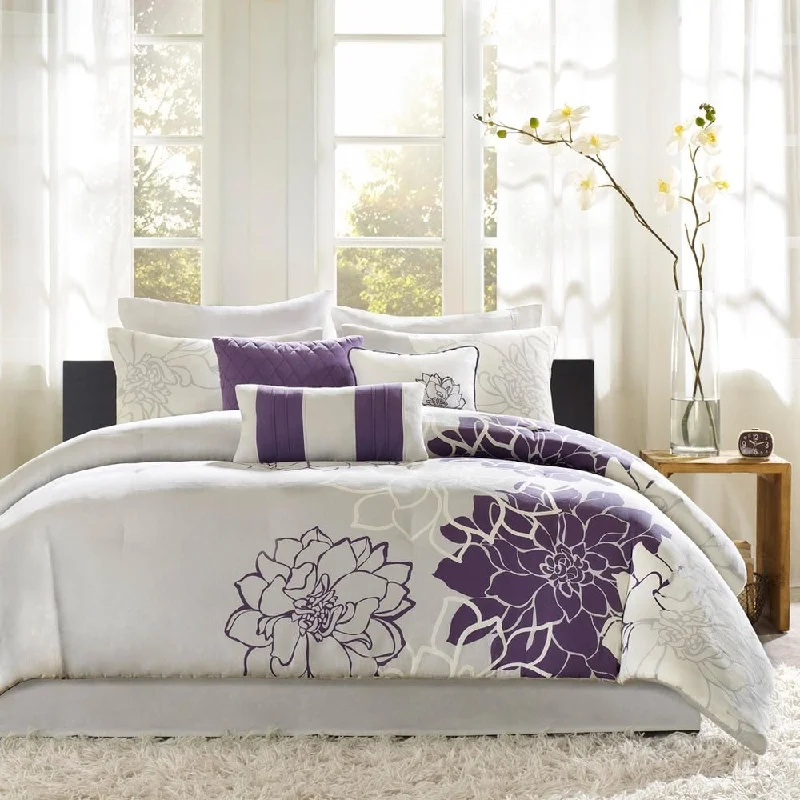 Cool bamboo pillowcase-Madison Park Bridgette Taupe Grey/Purple Floral-pattern Cotton Comforter Set