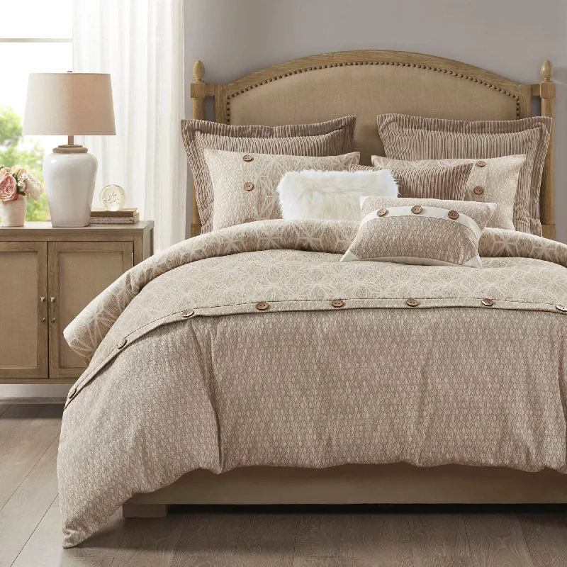 Cooling jersey pillow-Madison Park Signature Grace Taupe Geometric Oversized Jacquard Comforter Set