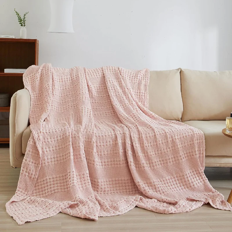 Linen blend throw blanket-Matilda Cooling Waffle Blanket