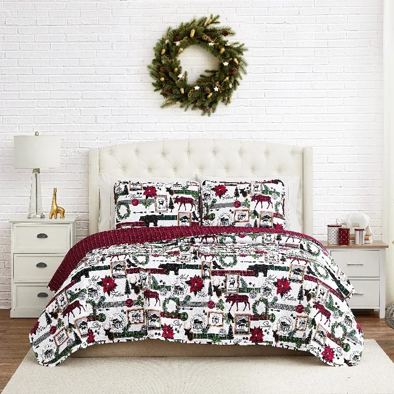 Cool percale bed sheets-Merry Town Christmas Oversized Reversable Quilt Set