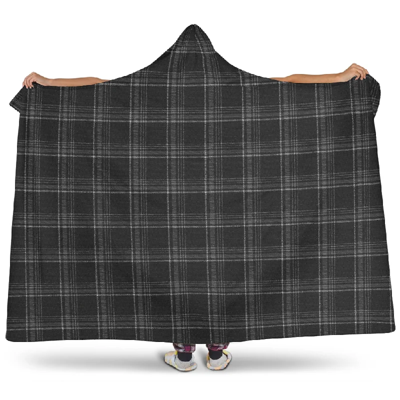 Warm fleece bed blanket-MK7 Clark Plaid Black & Grey Hooded Blanket