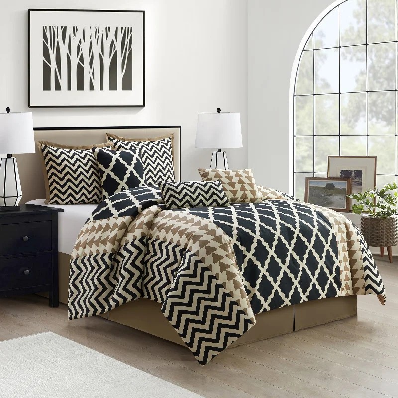 Cozy wool bed throw-Nanshing Davina 7 Piece Geometric Reversible Comforter Set