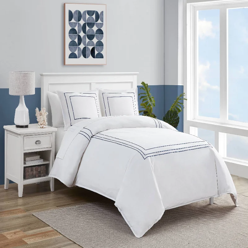 Breathable bed topper-Nautica Alden Solid Full/Queen Duvet Cover Set