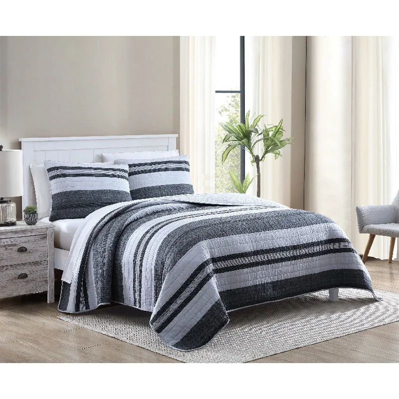 Lightweight flannel quilt-Nautica Ardmoore Grey Full/Queen Quilt Sham Set