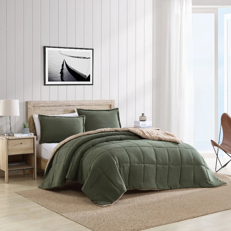 Cooling bamboo bed pillow-Nautica Beckett Green Full/Queen Reversible Comforter & Sham Set