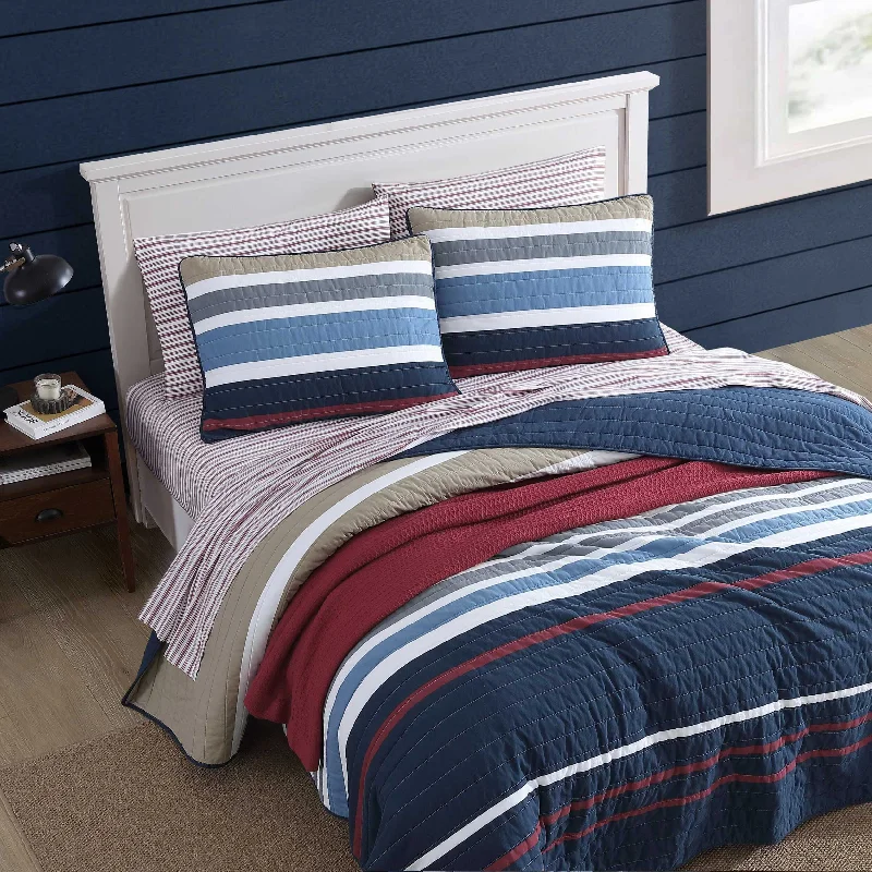 Crisp tencel pillowcase-Nautica Bradford Navy Twin Quilt & Sham Set