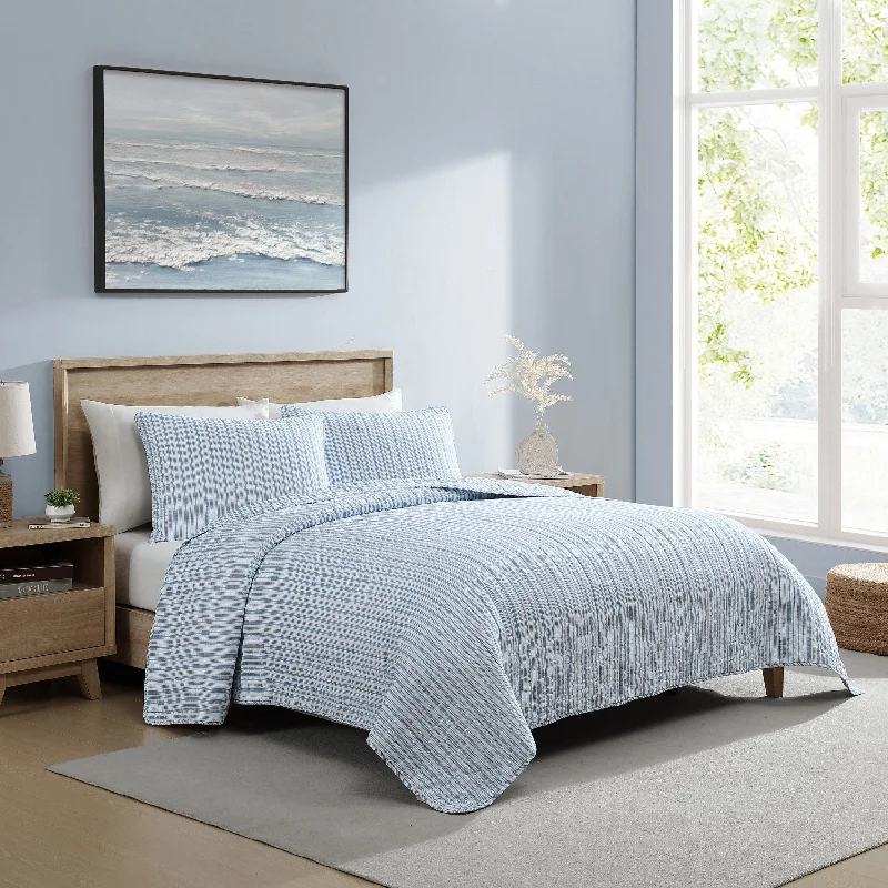 Textured cotton quilt-Nautica Coleridge Stripe Blue Twin Quilt-Sham Set