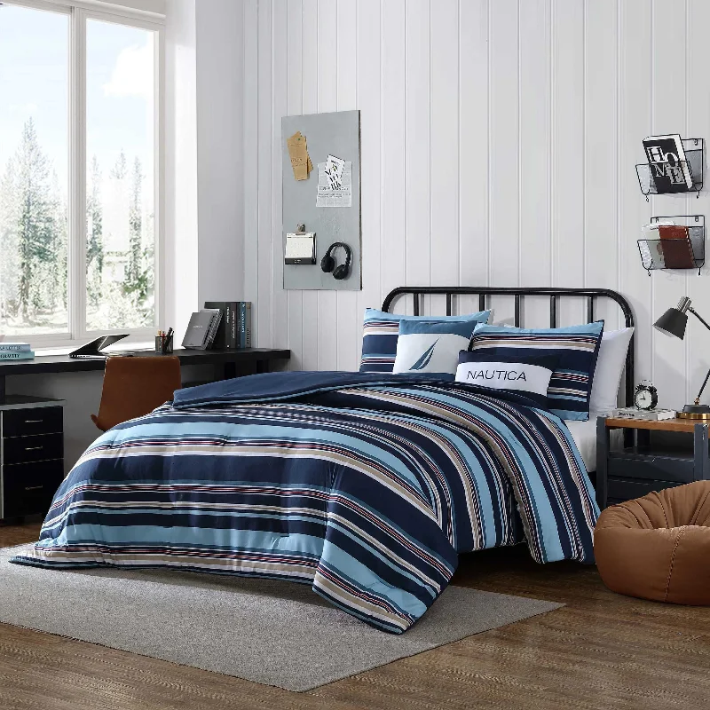 Organic cotton comforter-Nautica Colton Navy King Comforter & Sham Bonus Set