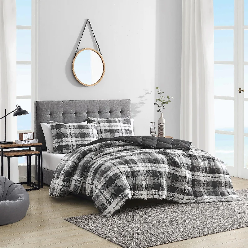 Warm chenille bed throw-Nautica Crossview Plaid Charcoal Full/Queen Reversible Comforter & Sham Set