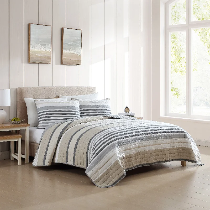 Breathable mattress cover-Nautica Dover Beige King Quilt-Sham Set