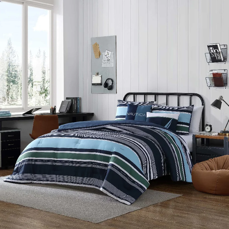 Reversible cotton throw-Nautica Elliot Navy King Comforter & Sham Bonus Set